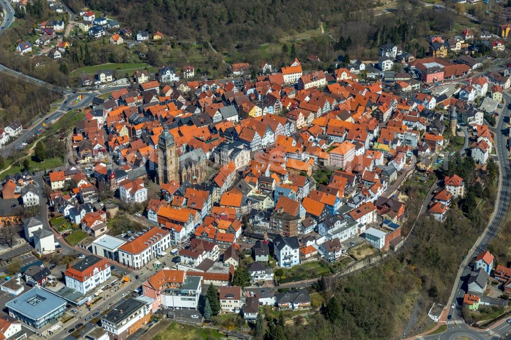 Aerial photograph Bad Wildungen - Old Town area and city center in Bad Wildungen in the state Hesse, Germany