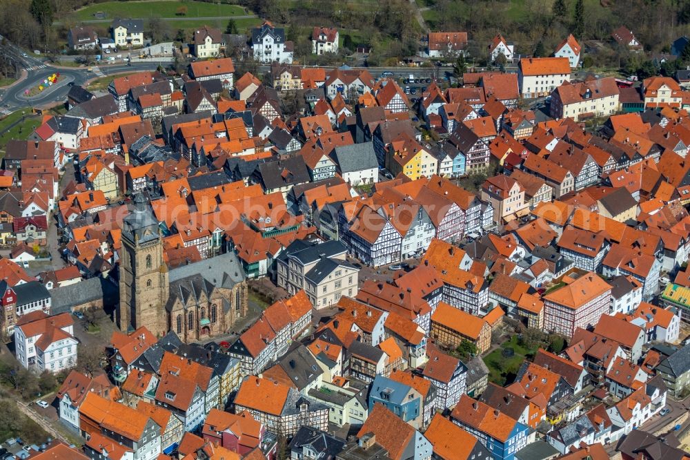 Bad Wildungen from above - Old Town area and city center in Bad Wildungen in the state Hesse, Germany