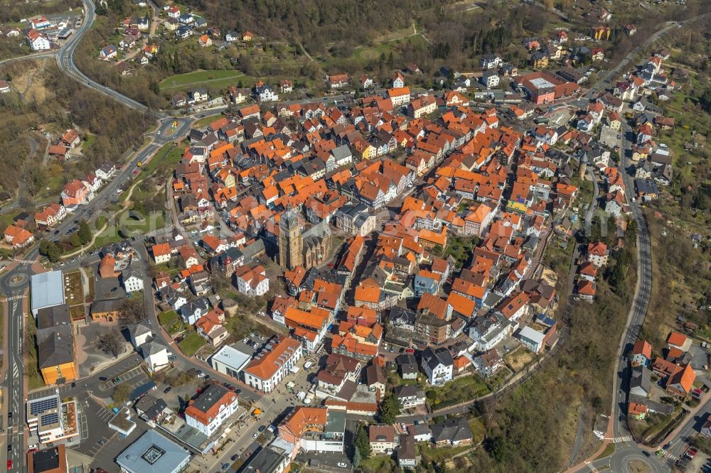 Bad Wildungen from the bird's eye view: Old Town area and city center in Bad Wildungen in the state Hesse, Germany