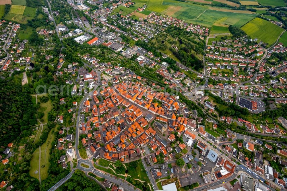 Bad Wildungen from the bird's eye view: Old Town area and city center in Bad Wildungen in the state Hesse, Germany