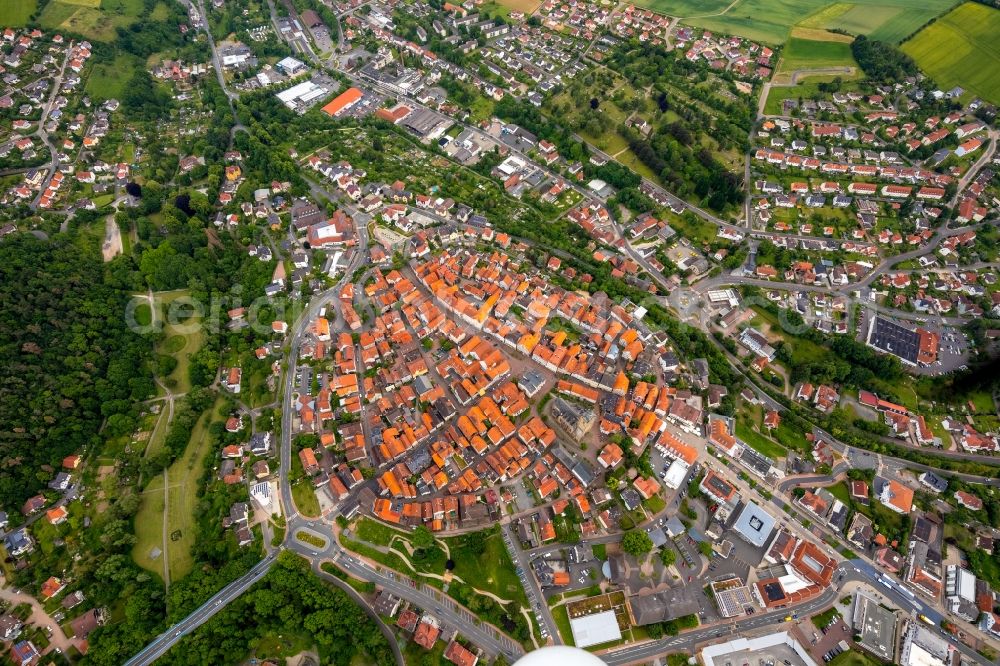 Aerial image Bad Wildungen - Old Town area and city center in Bad Wildungen in the state Hesse, Germany