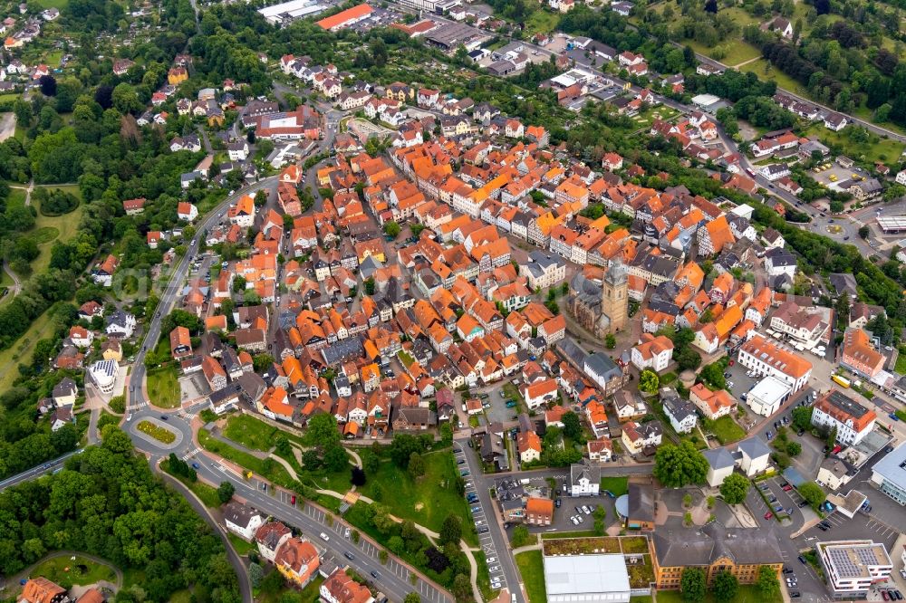 Bad Wildungen from above - Old Town area and city center in Bad Wildungen in the state Hesse, Germany