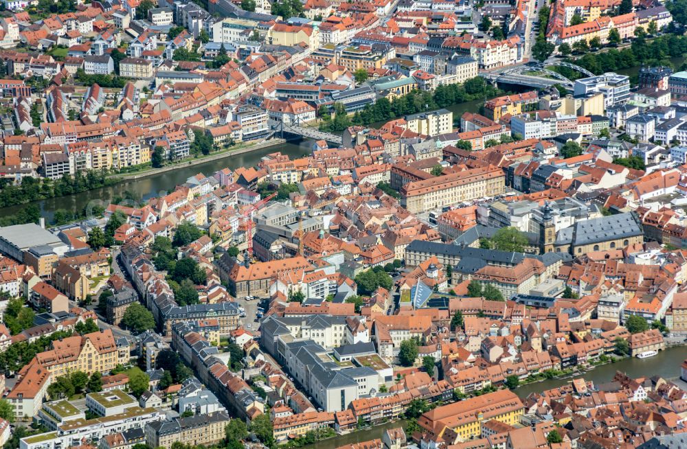 Aerial photograph Bamberg - Old Town area and city center in Bamberg in the state Bavaria, Germany