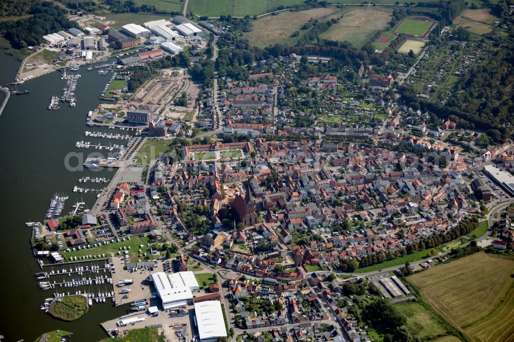 Barth from above - Old Town area and city center in Barth in the state Mecklenburg - Western Pomerania, Germany