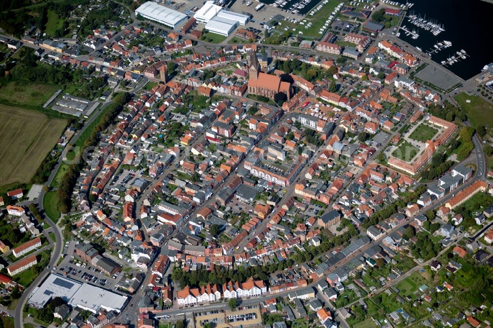 Barth from above - Old Town area and city center in Barth in the state Mecklenburg - Western Pomerania, Germany