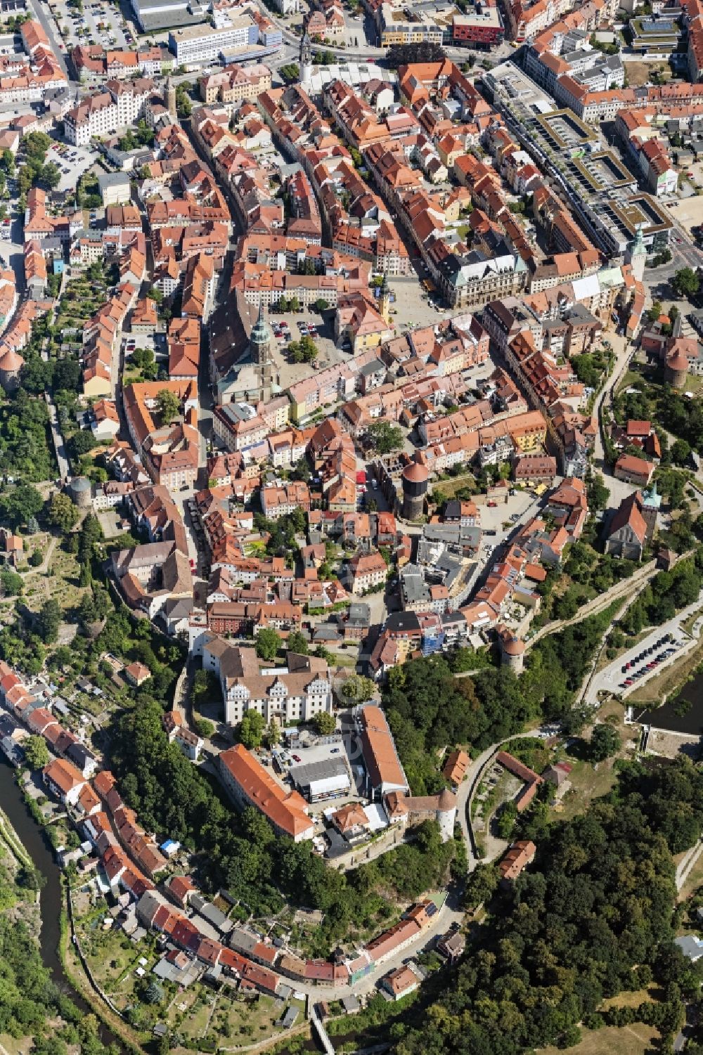 Bautzen from the bird's eye view: Old Town area and city center in Bautzen in the state Saxony, Germany