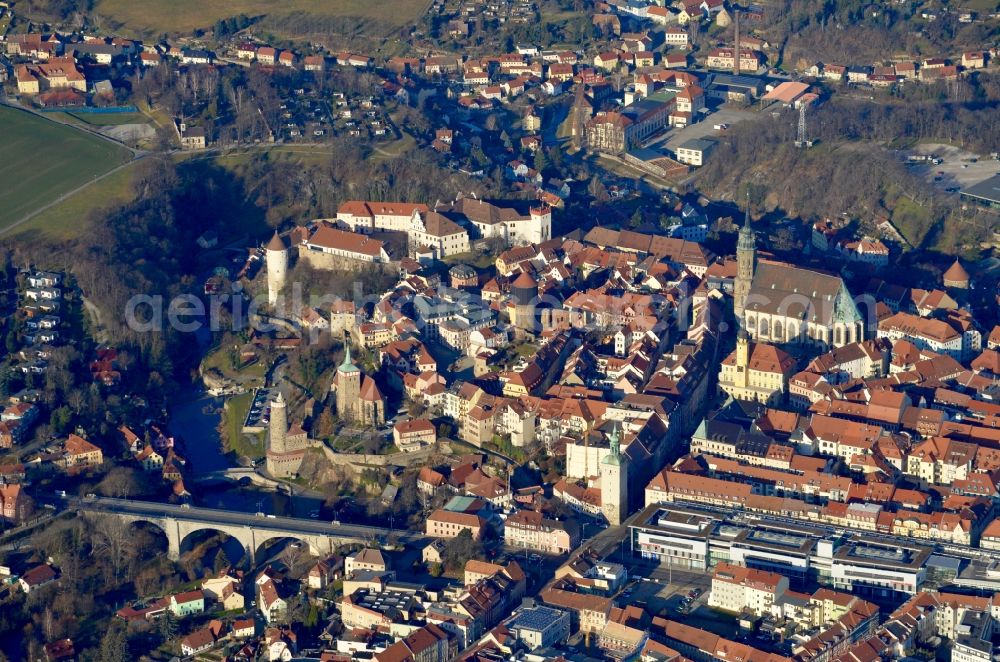 Bautzen from above - Old Town area and city center in Bautzen in the state Saxony, Germany