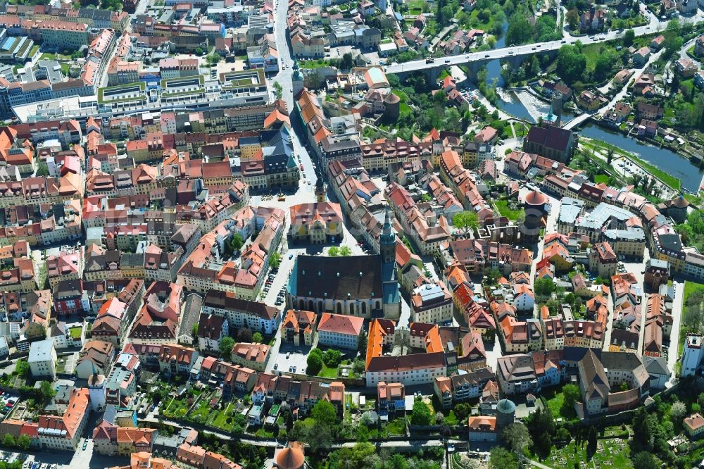 Bautzen from above - Old Town area and city center in Bautzen in the state Saxony, Germany