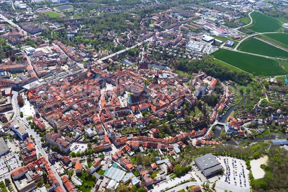 Bautzen from the bird's eye view: Old Town area and city center in Bautzen in the state Saxony, Germany