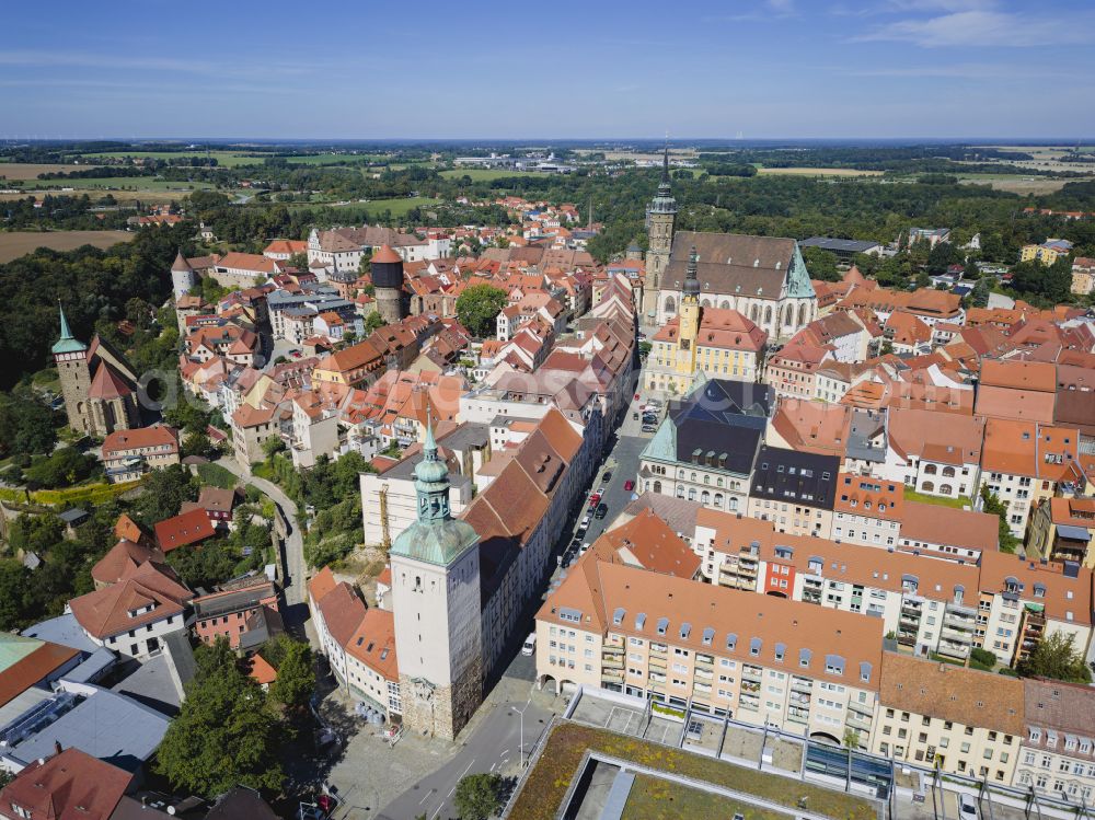 Bautzen from the bird's eye view: Old Town area and city center in Bautzen in the state Saxony, Germany