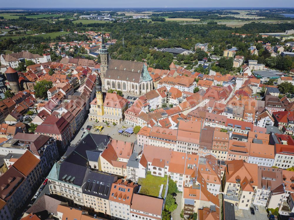 Bautzen from above - Old Town area and city center in Bautzen in the state Saxony, Germany