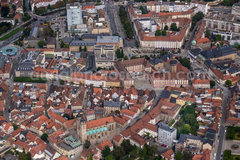 Bayreuth from above - Old Town area and city center on street Maximilianstrasse in Bayreuth in the state Bavaria, Germany
