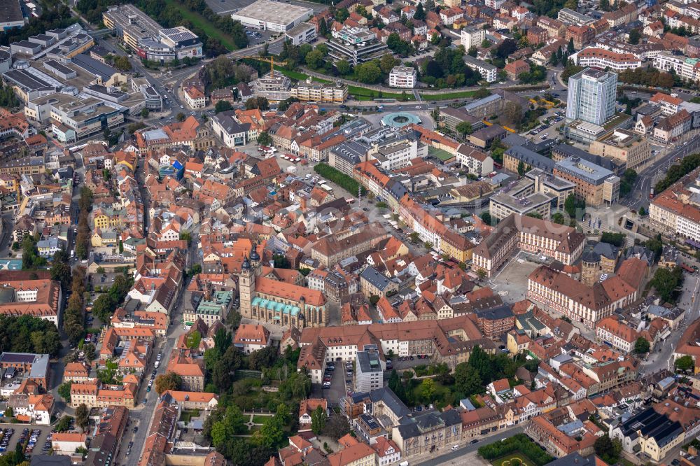 Bayreuth from the bird's eye view: Old Town area and city center on street Maximilianstrasse in Bayreuth in the state Bavaria, Germany