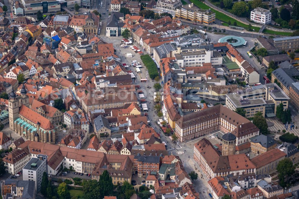 Bayreuth from above - Old Town area and city center on street Maximilianstrasse in Bayreuth in the state Bavaria, Germany