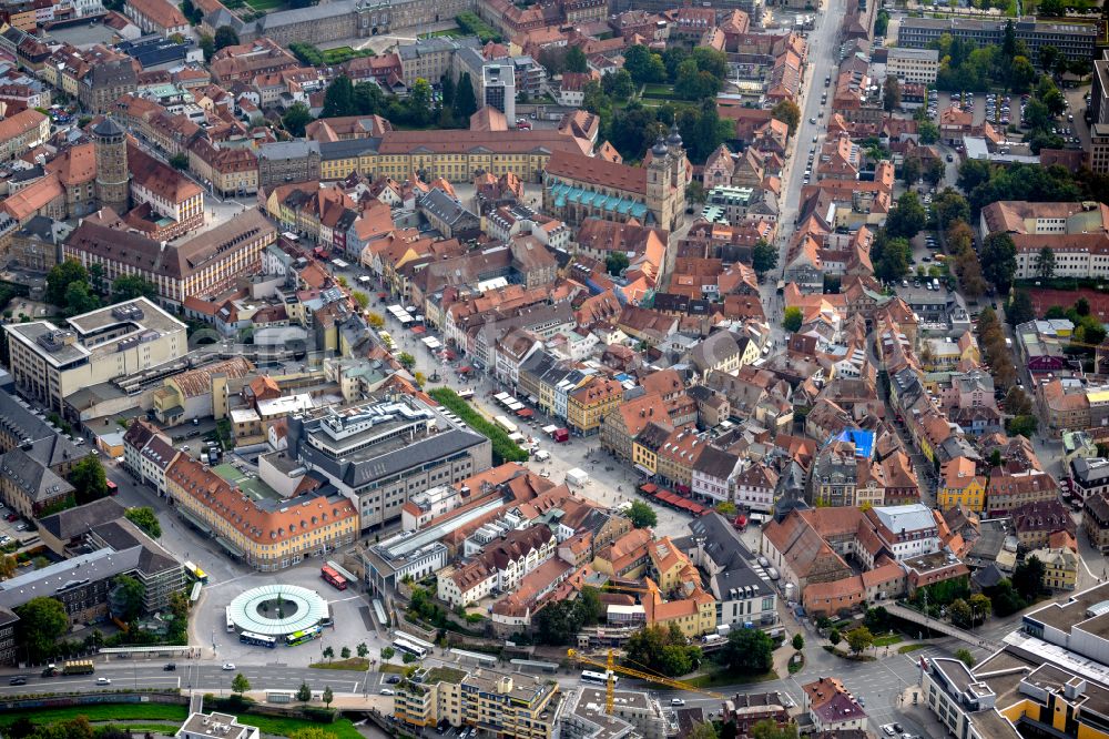 Bayreuth from above - Old Town area and city center on street Maximilianstrasse in Bayreuth in the state Bavaria, Germany