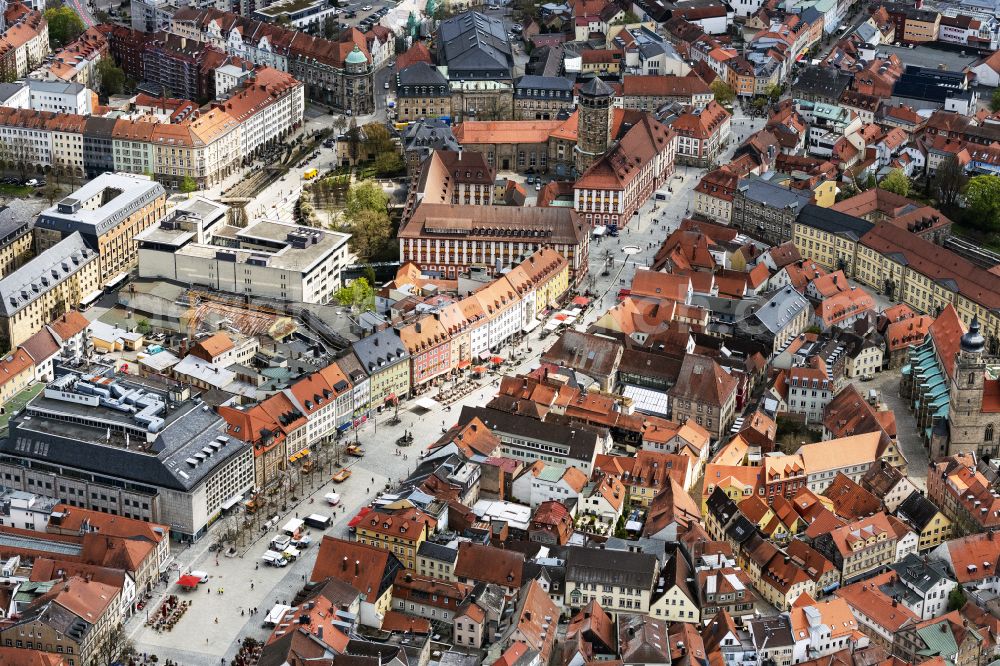 Bayreuth from above - Old Town area and city center on street Maximilianstrasse in Bayreuth in the state Bavaria, Germany