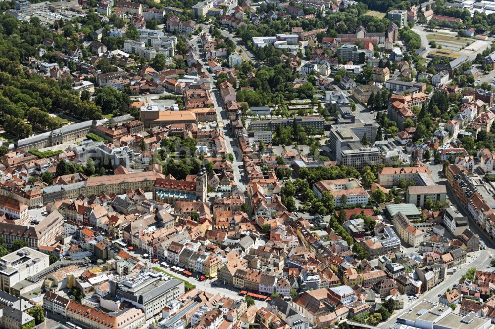 Bayreuth from above - Old Town area and city center on street Maximilianstrasse in Bayreuth in the state Bavaria, Germany