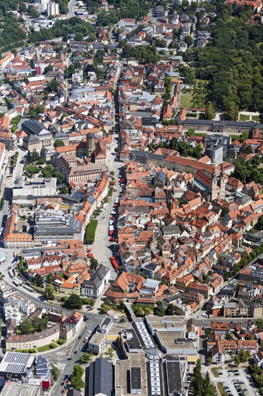 Aerial photograph Bayreuth - Old Town area and city center on street Maximilianstrasse in Bayreuth in the state Bavaria, Germany