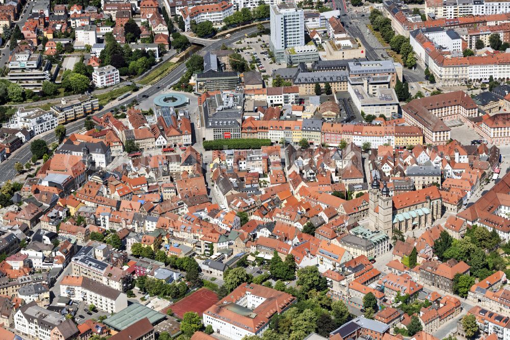 Aerial photograph Bayreuth - Old Town area and city center on street Maximilianstrasse in Bayreuth in the state Bavaria, Germany