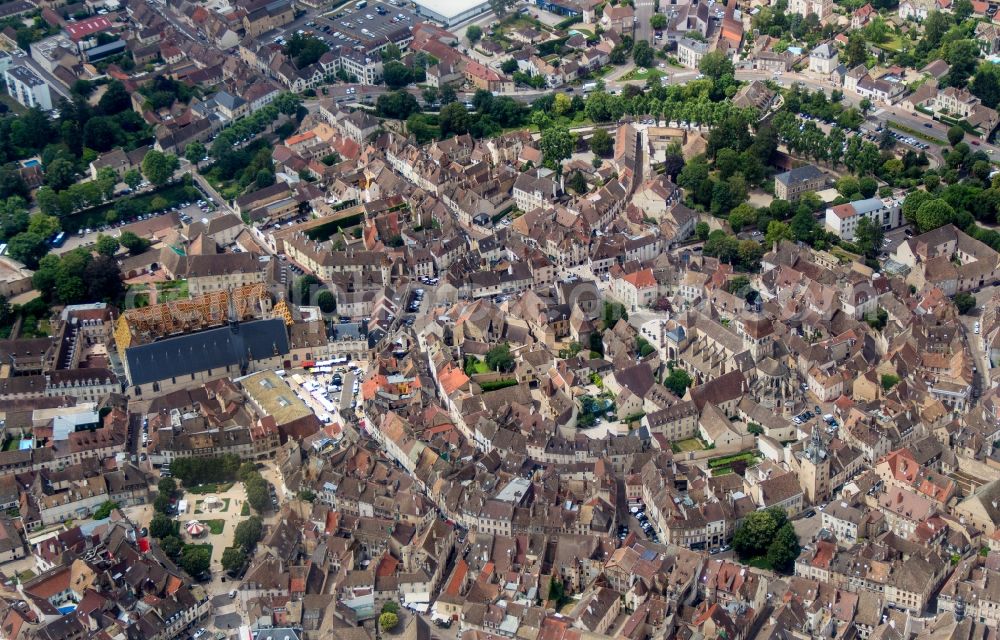 Beaune from the bird's eye view: Old Town area and city center in Beaune in Bourgogne Franche-Comte, France