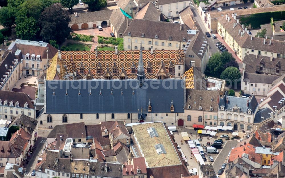 Aerial image Beaune - Old Town area and city center in Beaune in Bourgogne Franche-Comte, France