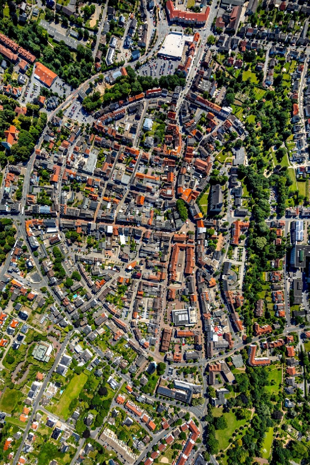 Beckum from above - Old Town area and city center in Beckum in the state North Rhine-Westphalia, Germany