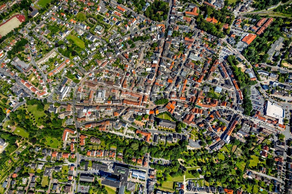 Beckum from the bird's eye view: Old Town area and city center in Beckum in the state North Rhine-Westphalia, Germany