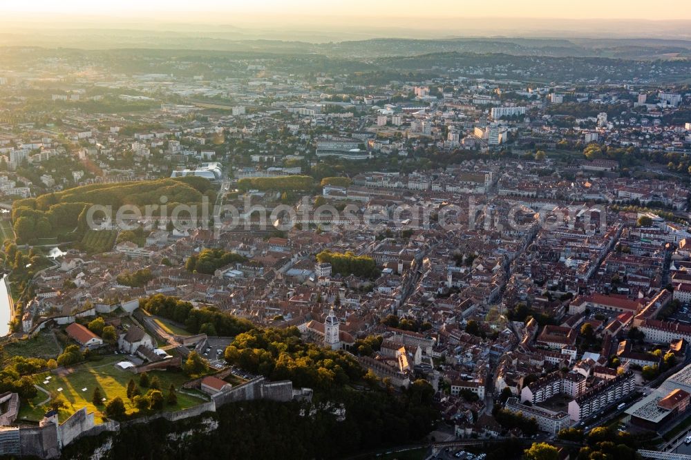 Aerial image Besancon - Old Town area and city center within a loop of the river Doubs in Besancon in Bourgogne-Franche-Comte, France