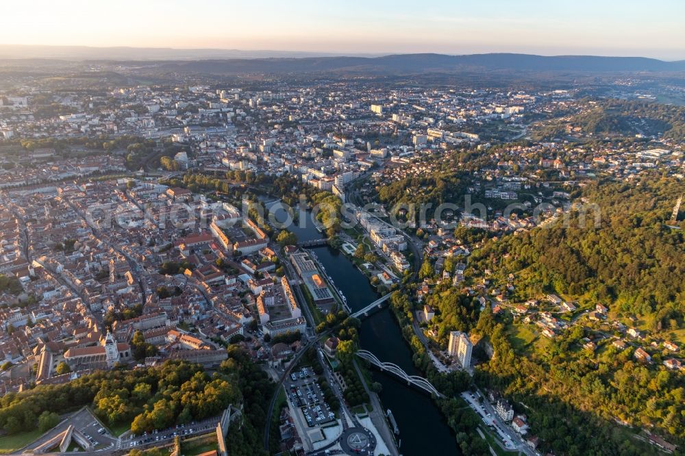 Aerial image Besancon - Old Town area and city center within a loop of the river Doubs in Besancon in Bourgogne-Franche-Comte, France