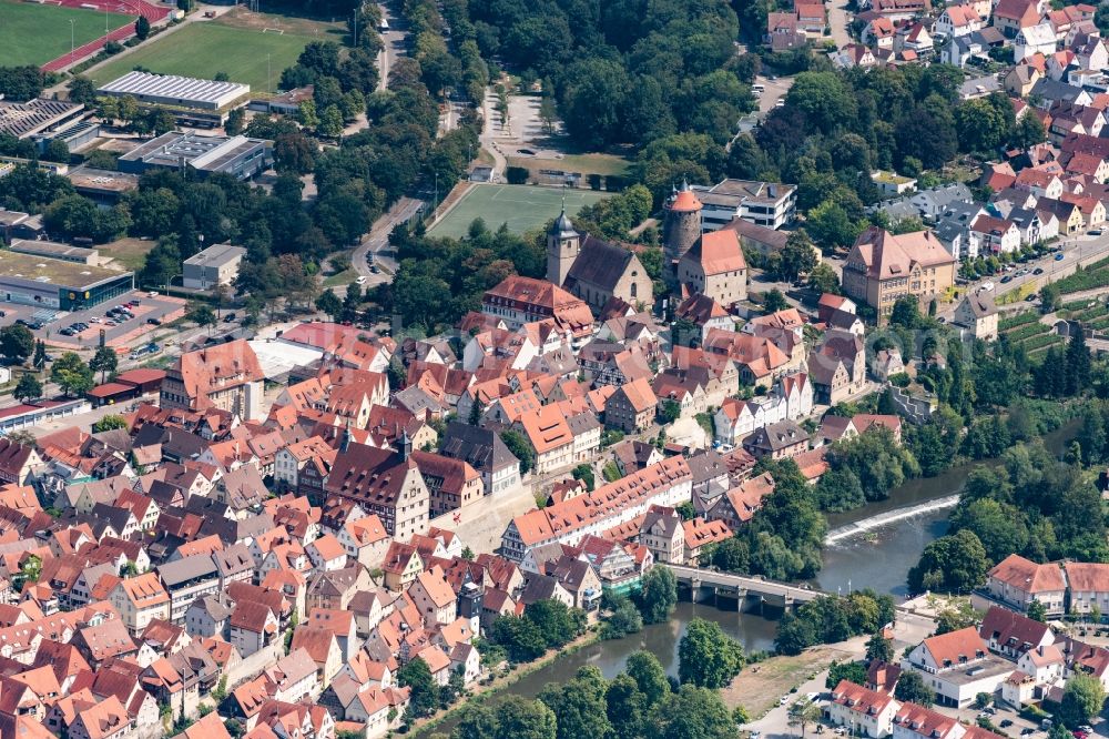 Aerial photograph Besigheim - Old Town area and city center in Besigheim in the state Baden-Wurttemberg, Germany