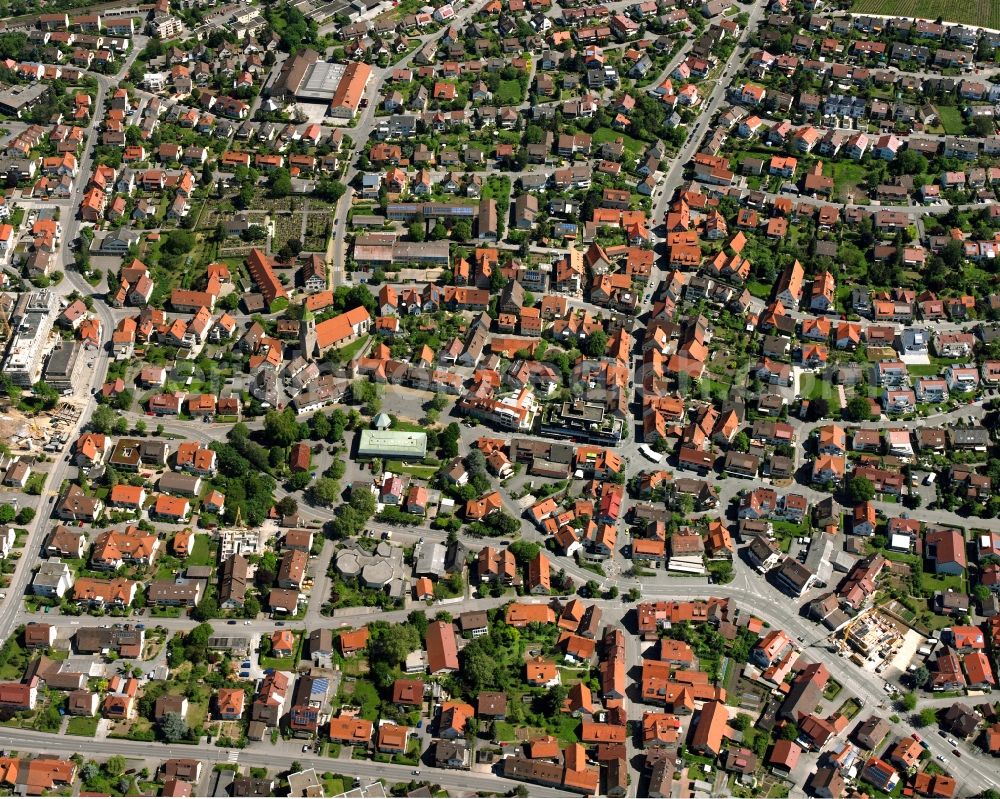 Beutelsbach from above - Old Town area and city center in Beutelsbach in the state Baden-Wuerttemberg, Germany