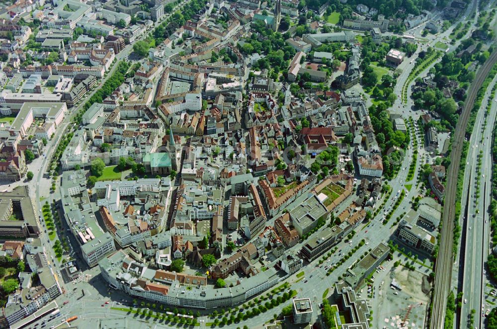 Aerial photograph Bielefeld - Old Town area and city center on street Niederwall in the district Mitte in Bielefeld in the state North Rhine-Westphalia, Germany