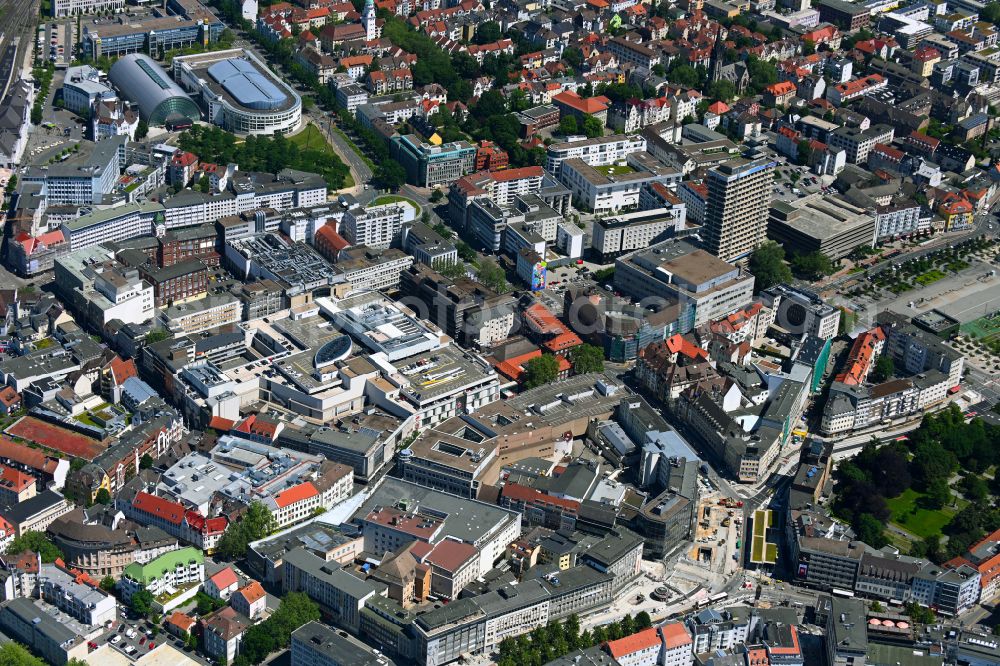 Bielefeld from above - Old Town area and city center on street Niederwall in the district Mitte in Bielefeld in the state North Rhine-Westphalia, Germany