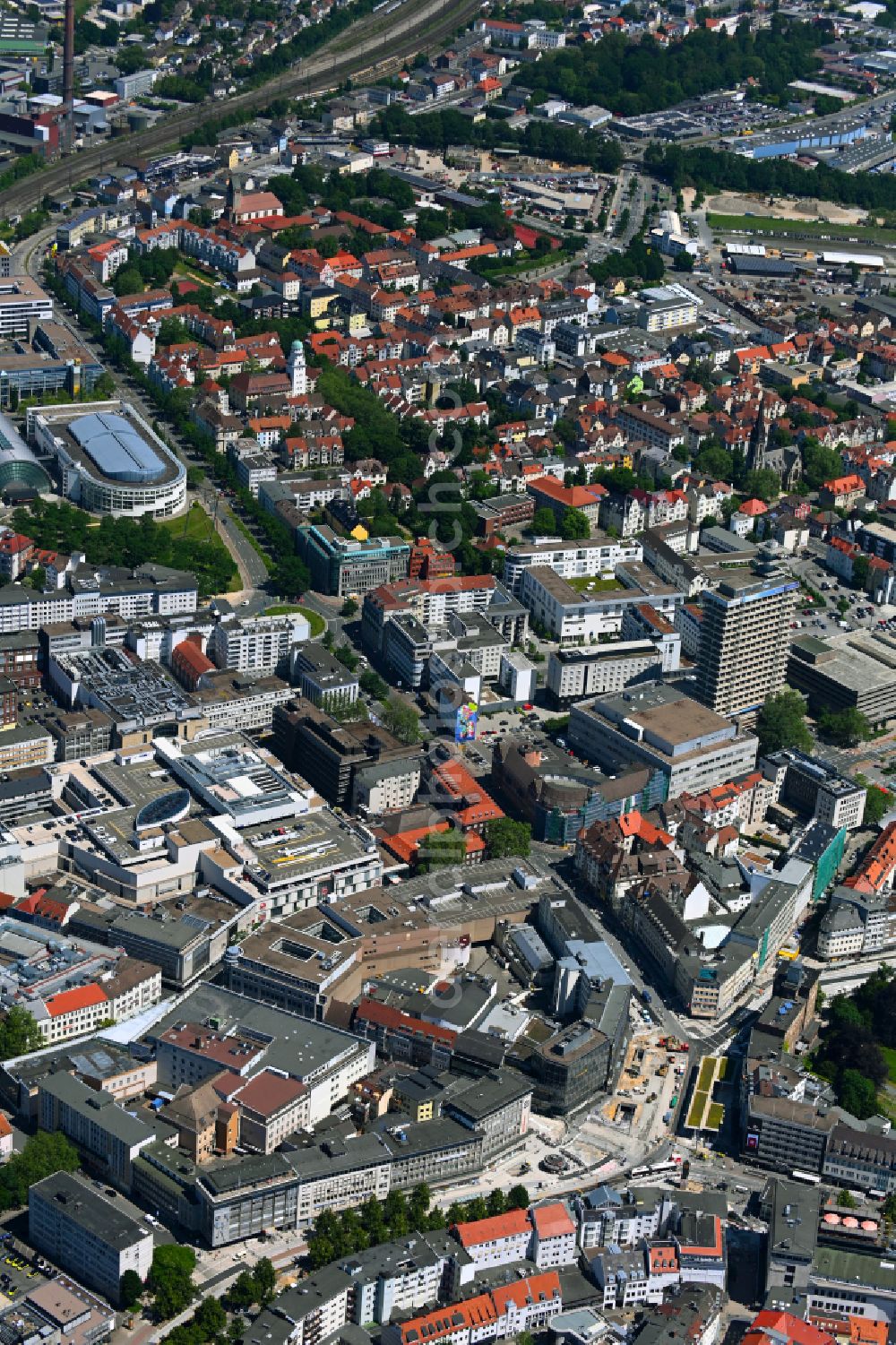 Aerial image Bielefeld - Old Town area and city center on street Niederwall in the district Mitte in Bielefeld in the state North Rhine-Westphalia, Germany