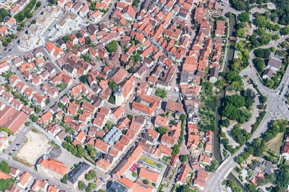 Bietigheim-Bissingen from above - Old Town area and city center in Bietigheim-Bissingen in the state Baden-Wurttemberg, Germany