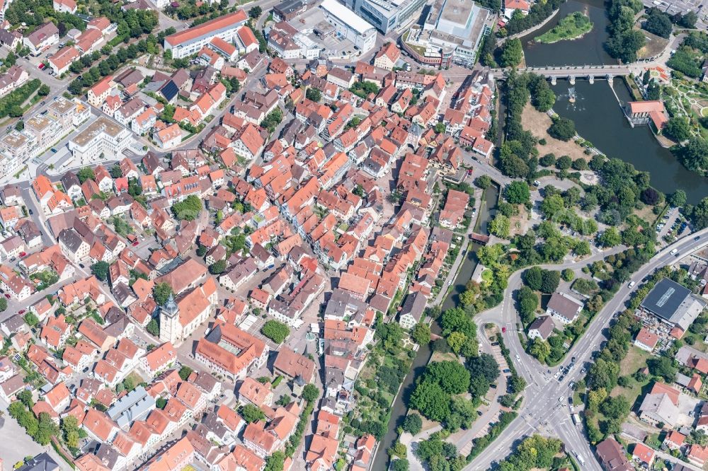 Bietigheim-Bissingen from the bird's eye view: Old Town area and city center in Bietigheim-Bissingen in the state Baden-Wurttemberg, Germany