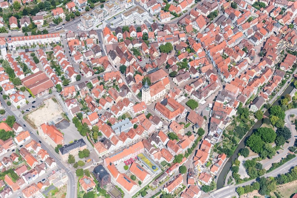 Aerial image Bietigheim-Bissingen - Old Town area and city center in Bietigheim-Bissingen in the state Baden-Wurttemberg, Germany