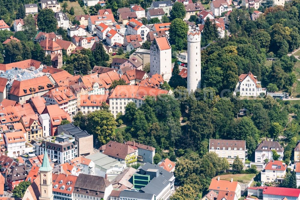 Aerial image Ravensburg - Old Town area and city center with Blick auf den Mehlsack and das Obertor in Ravensburg in the state Baden-Wurttemberg, Germany