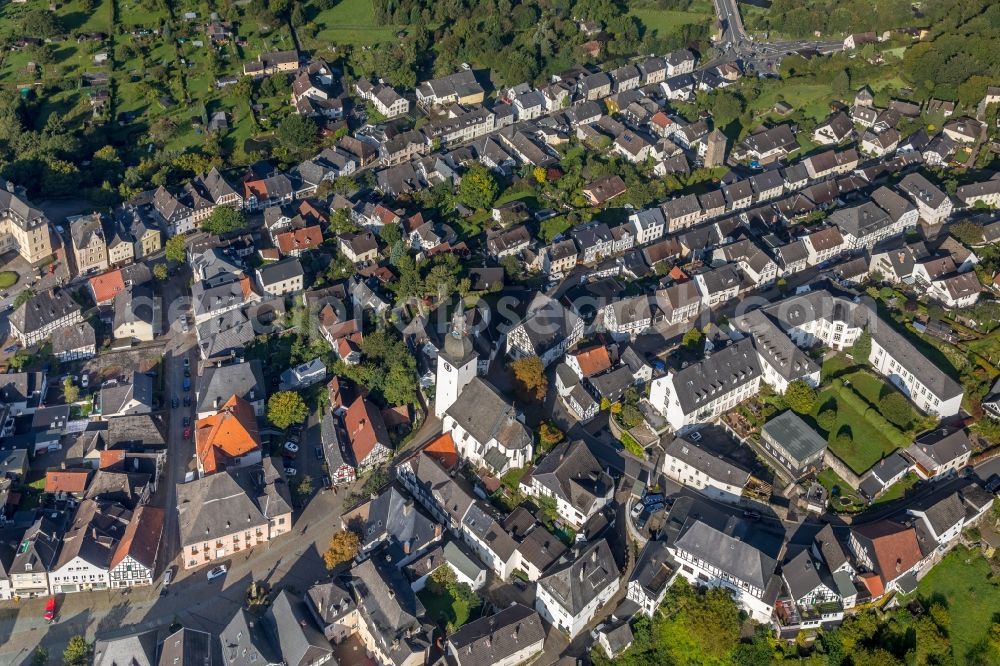 Arnsberg from above - Old Town area and city center with Blick auf die Stadtkapelle in Arnsberg in the state North Rhine-Westphalia, Germany