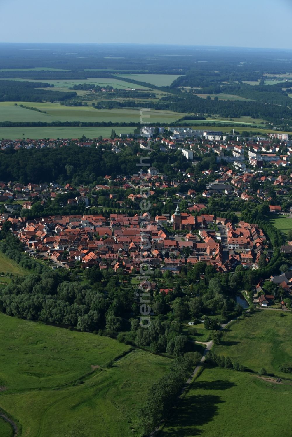 Aerial image Boizenburg/Elbe - Old Town area and city center in Boizenburg/Elbe in the state Mecklenburg - Western Pomerania