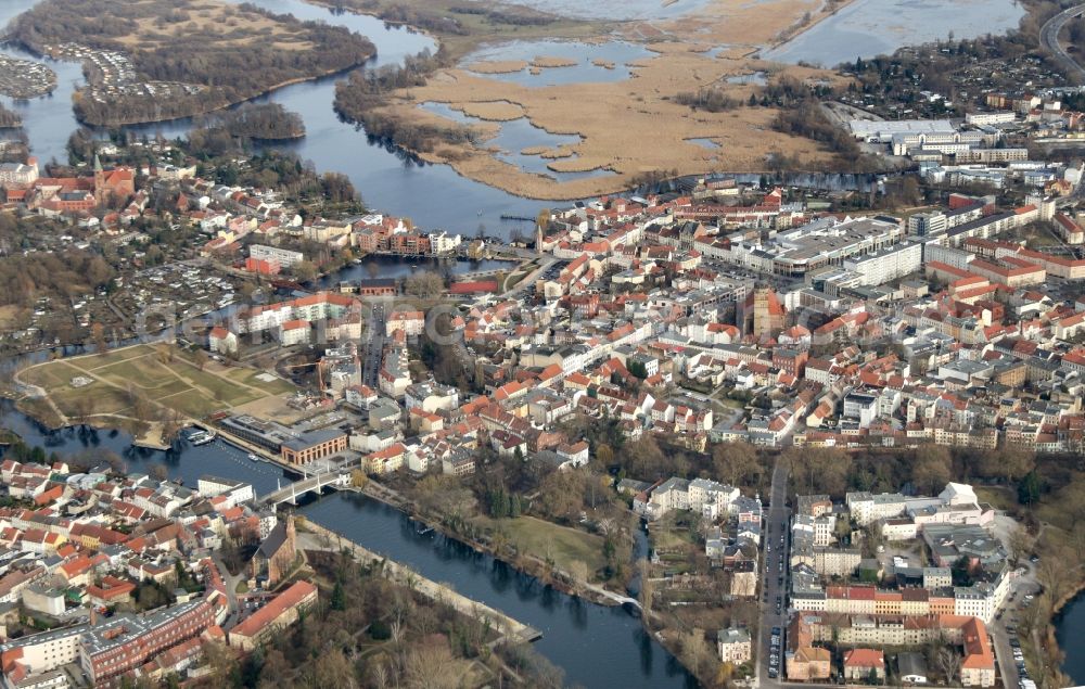 Brandenburg an der Havel from above - Old Town area and city center in Brandenburg an der Havel in the state Brandenburg