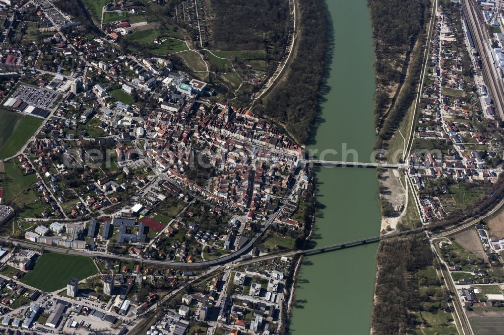 Aerial image Braunau am Inn - Old Town area and city center in Braunau am Inn in Oberoesterreich, Austria