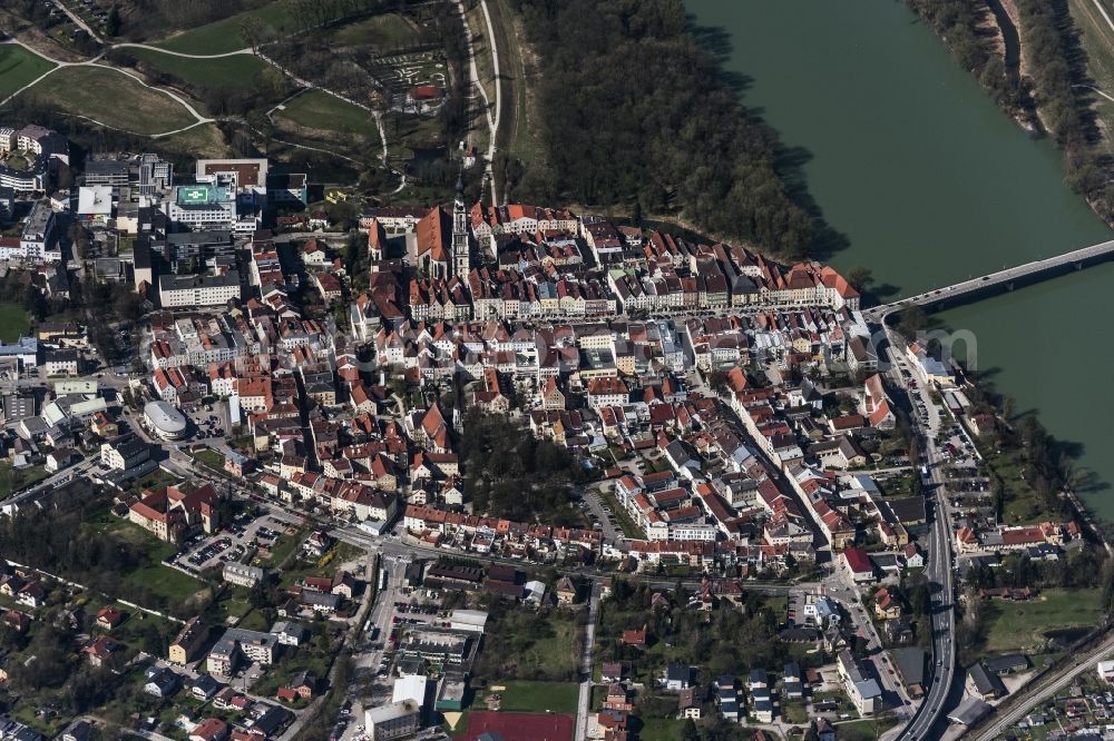 Braunau am Inn from above - Old Town area and city center in Braunau am Inn in Oberoesterreich, Austria