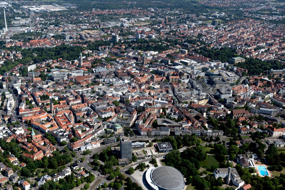 Aerial photograph Braunschweig - Old Town area and city center in Brunswick in the state Lower Saxony, Germany