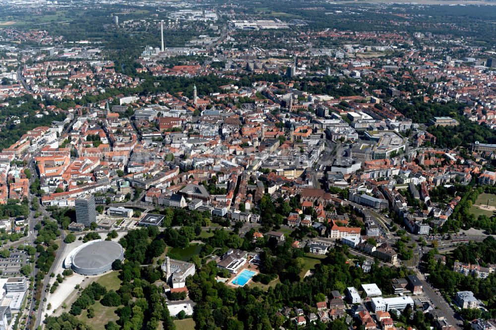 Braunschweig from above - Old Town area and city center in Brunswick in the state Lower Saxony, Germany