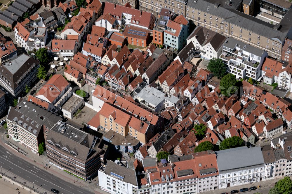 Bremen from above - Old Town area and city center Schnoor in the district Altstadt in Bremen, Germany