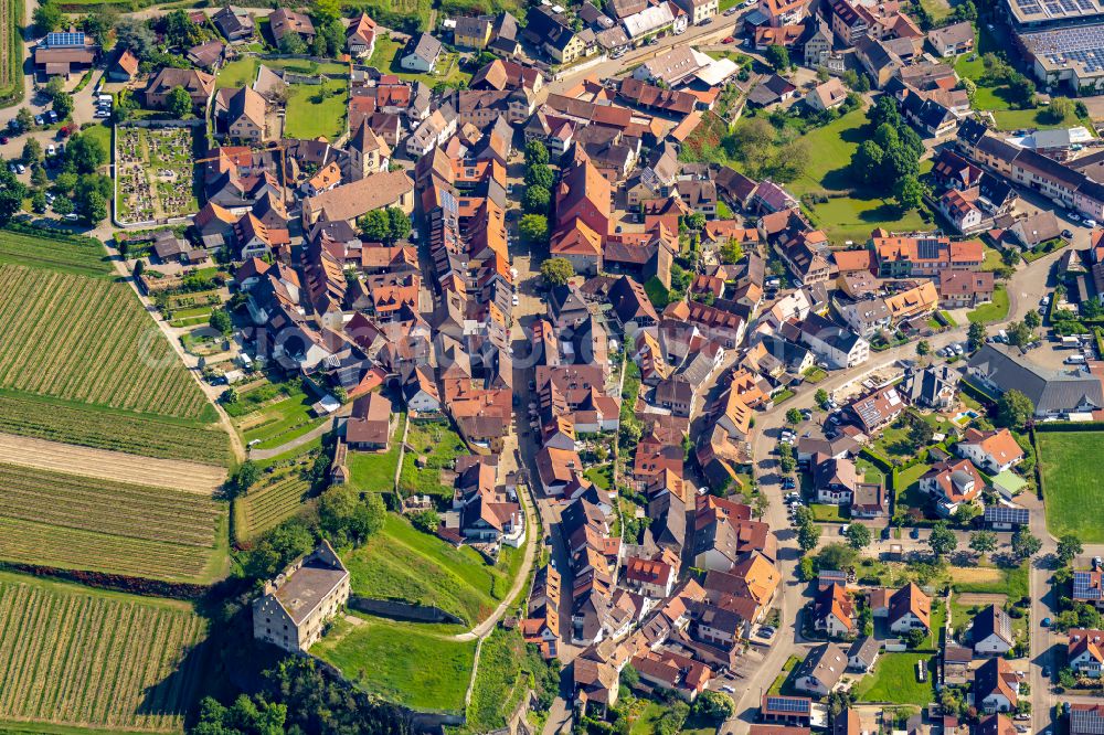 Burkheim from above - Old Town area and city center in Burkheim in the state Baden-Wurttemberg, Germany