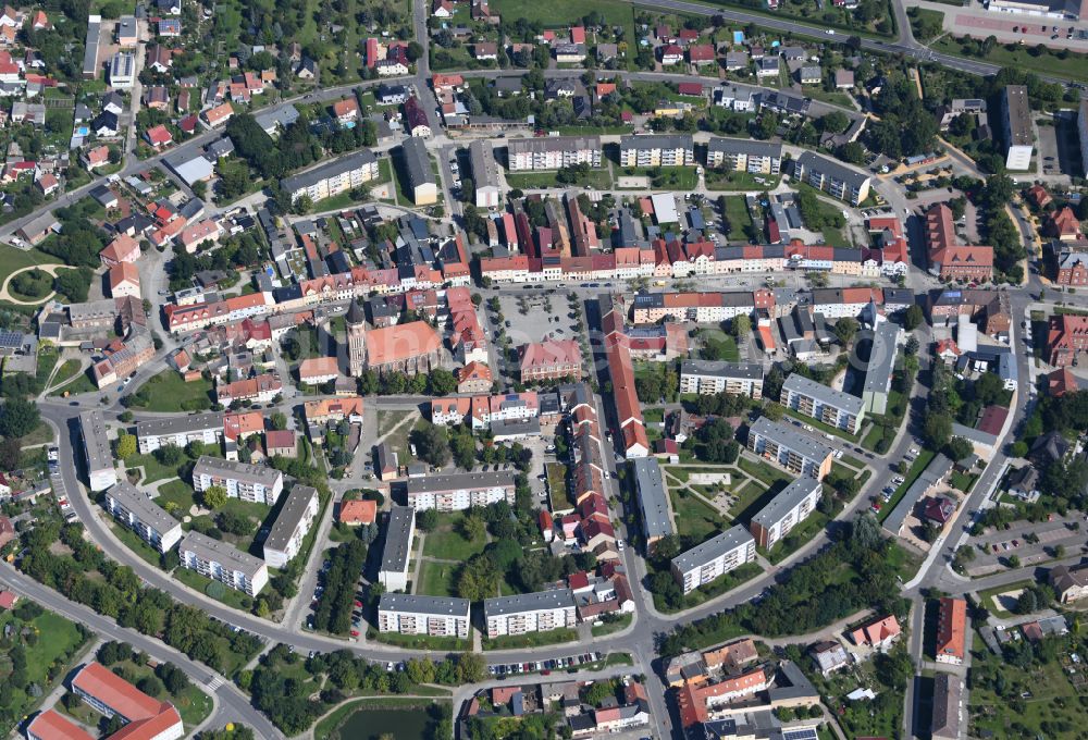 Aerial image Calau - Old Town area and city center on street Kirchstrasse in Calau in the state Brandenburg, Germany