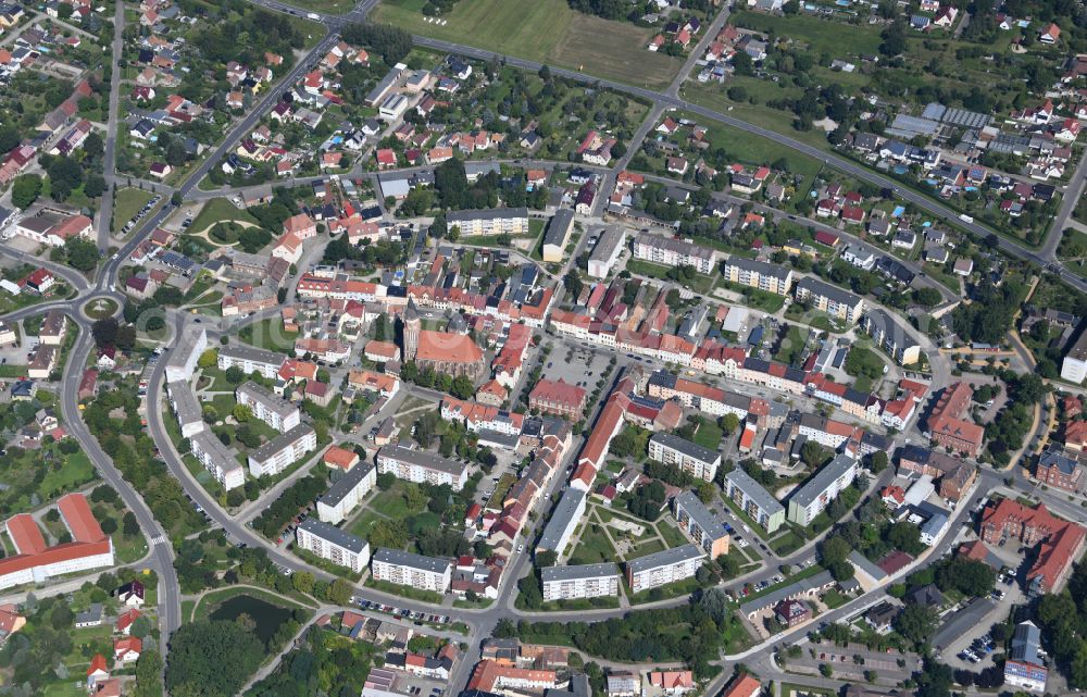 Aerial photograph Calau - Old Town area and city center on street Kirchstrasse in Calau in the state Brandenburg, Germany