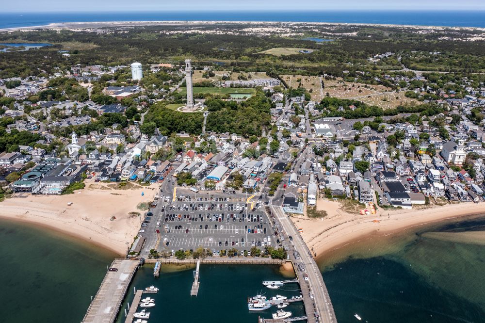Provincetown from the bird's eye view: Old Town area and city center Commercial ST. in Provincetown in Massachusetts, United States of America